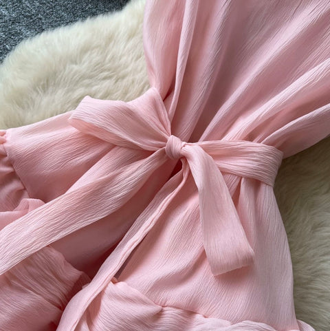 Simple Design Lace-up Ruffled Dress
