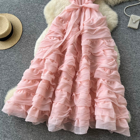 Simple Design Lace-up Ruffled Dress