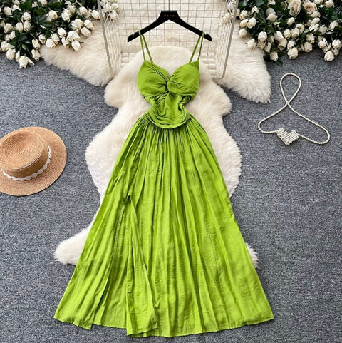 V-neck Glossy Green Slip Dress
