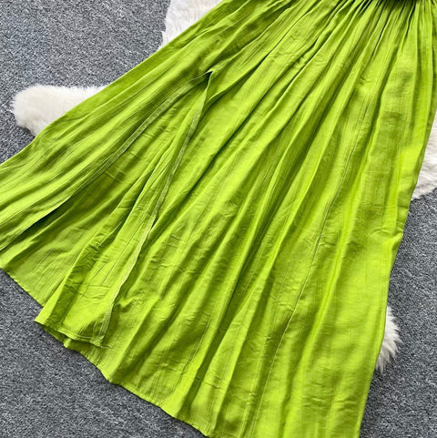 V-neck Glossy Green Slip Dress