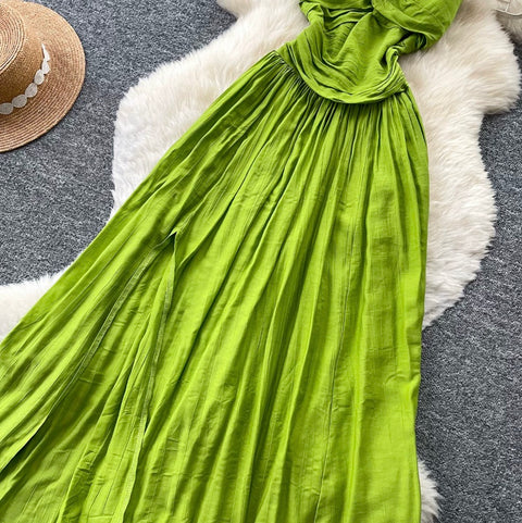 V-neck Glossy Green Slip Dress