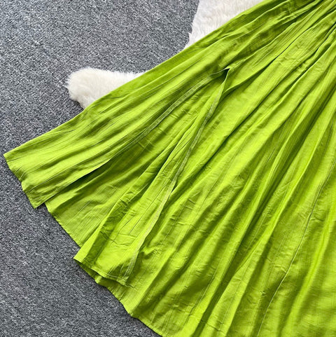 V-neck Glossy Green Slip Dress