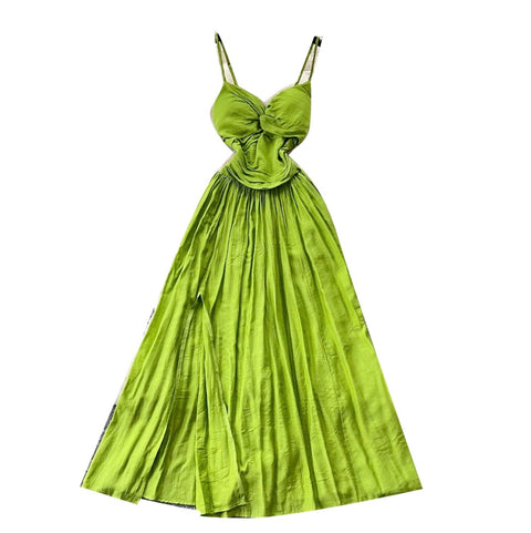 V-neck Glossy Green Slip Dress