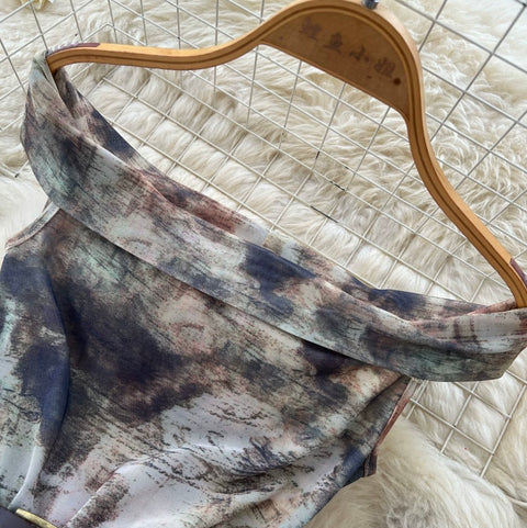 Tie-dye Top & Mesh Dress 2Pcs