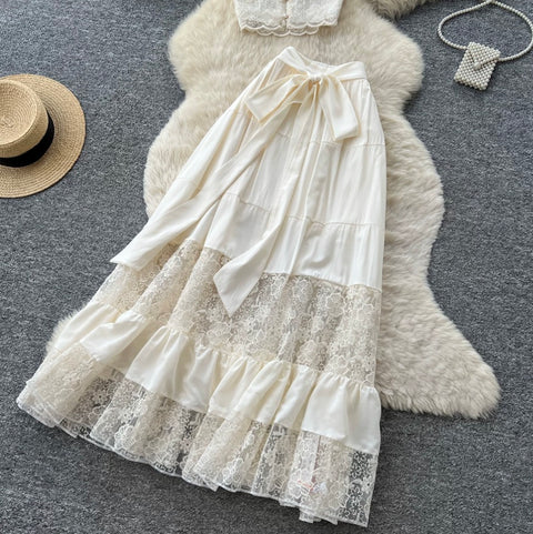 Hollowed Lace Vest & Skirt 2Pcs