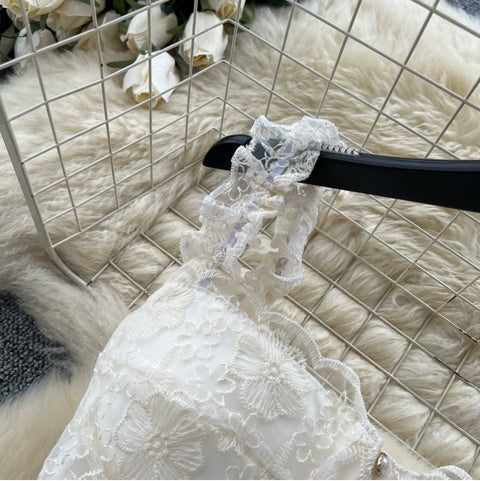Hollowed Lace Vest & Skirt 2Pcs