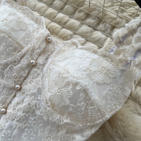 Hollowed Lace Vest & Skirt 2Pcs