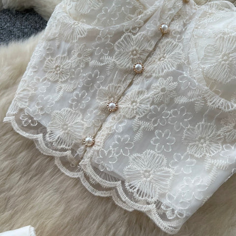 Hollowed Lace Vest & Skirt 2Pcs