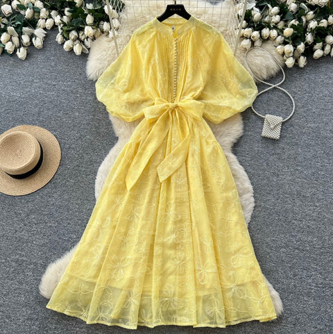 Elegant Lace-up Lace Dress