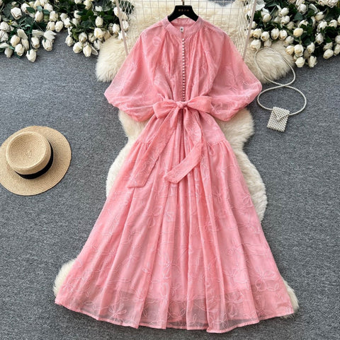 Elegant Lace-up Lace Dress