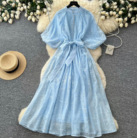 Elegant Lace-up Lace Dress