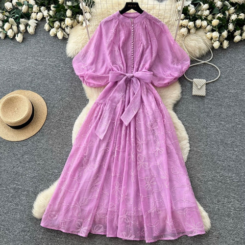 Elegant Lace-up Lace Dress