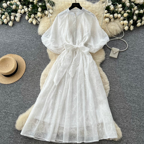 Elegant Lace-up Lace Dress