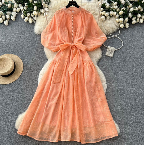 Elegant Lace-up Lace Dress