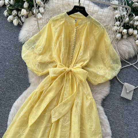 Elegant Lace-up Lace Dress