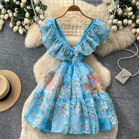 Backless Lace-up Floral Dress