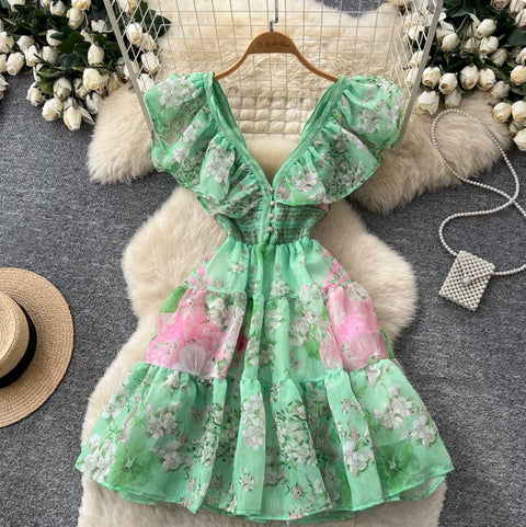 Backless Lace-up Floral Dress