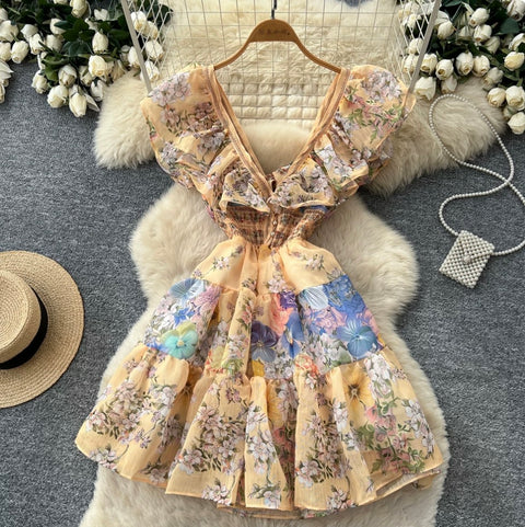 Backless Lace-up Floral Dress