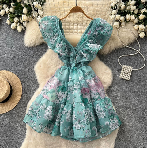 Backless Lace-up Floral Dress