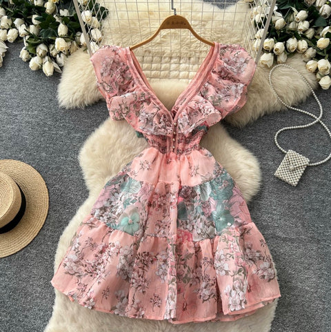 Backless Lace-up Floral Dress