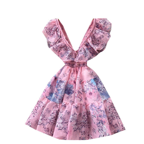 Backless Lace-up Floral Dress