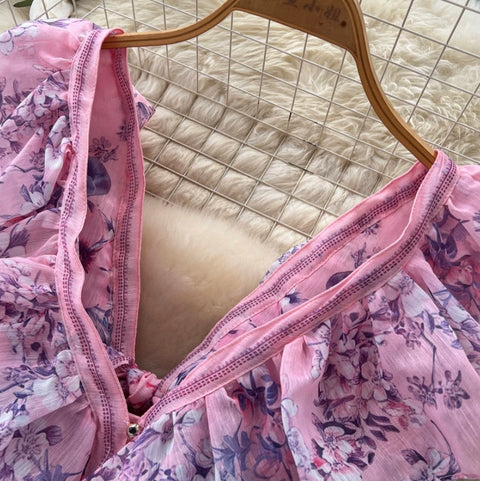 Backless Lace-up Floral Dress