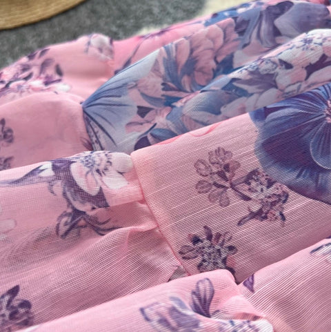 Backless Lace-up Floral Dress
