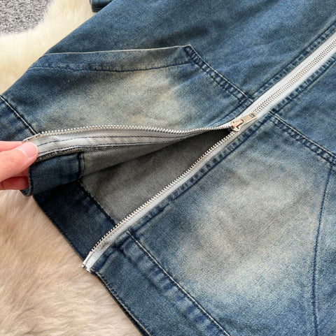 Slant-neckline Jacket & Jeans Denim 2Pcs