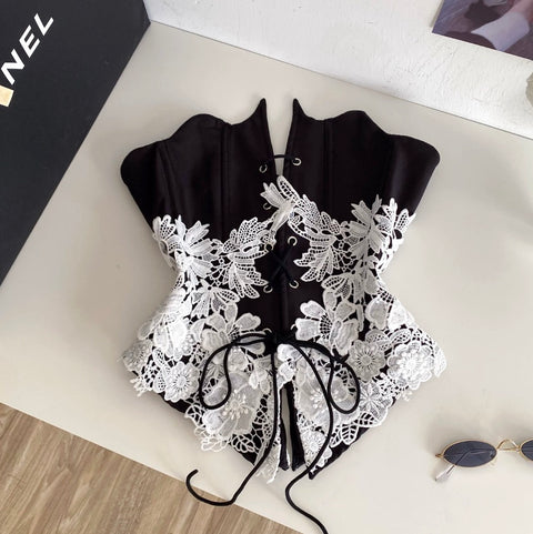 Sexy Crochet Black Girdle Top