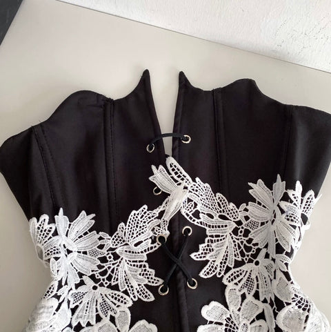Sexy Crochet Black Girdle Top