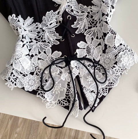 Sexy Crochet Black Girdle Top