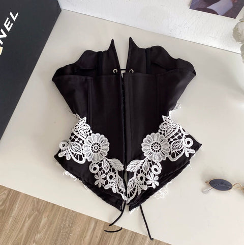 Sexy Crochet Black Girdle Top