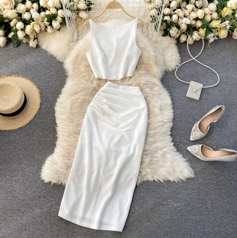 Simple Design Top & Skirt Elegant 2Pcs