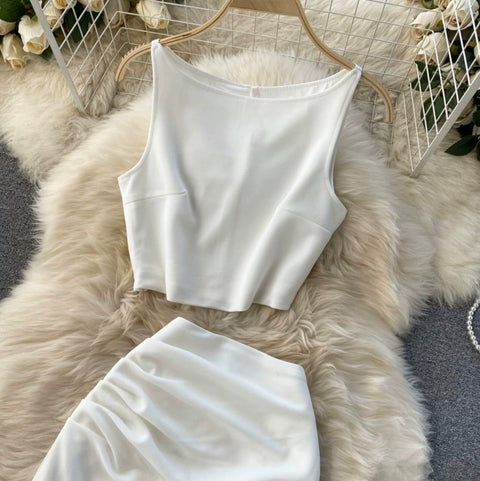 Simple Design Top & Skirt Elegant 2Pcs