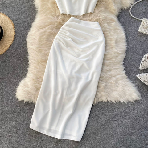 Simple Design Top & Skirt Elegant 2Pcs