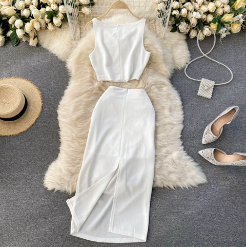 Simple Design Top & Skirt Elegant 2Pcs