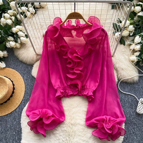 French Style Ruffled Chiffon Top