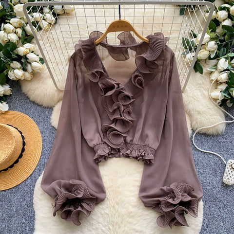 French Style Ruffled Chiffon Top