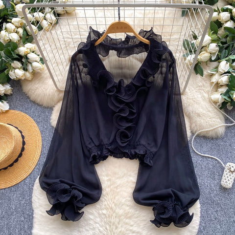 French Style Ruffled Chiffon Top