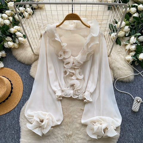 French Style Ruffled Chiffon Top