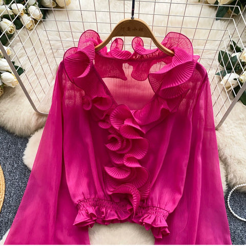 French Style Ruffled Chiffon Top