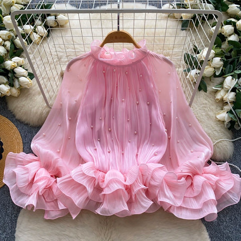 Sweetie Beaded Ruffled Chiffon Top