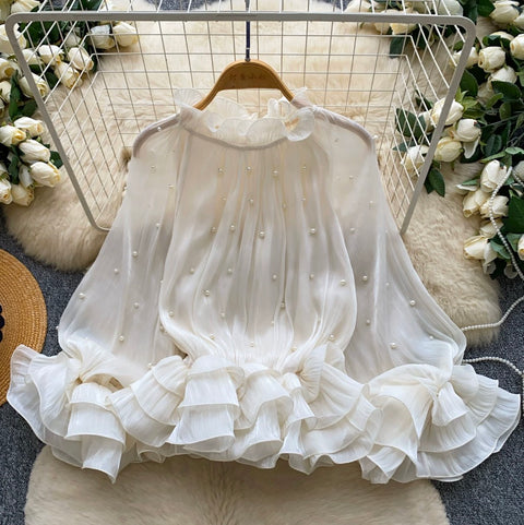 Sweetie Beaded Ruffled Chiffon Top