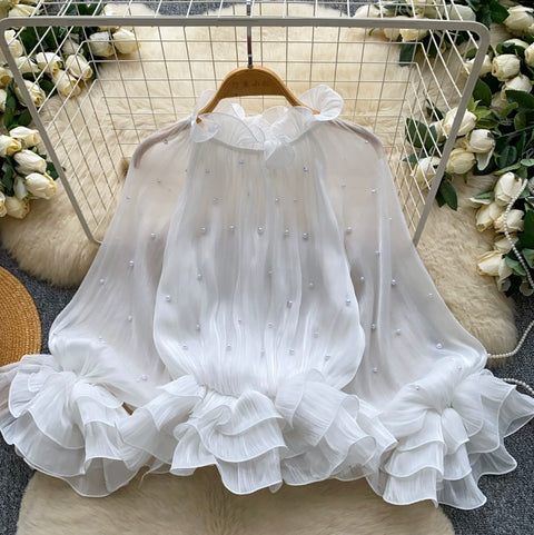 Sweetie Beaded Ruffled Chiffon Top