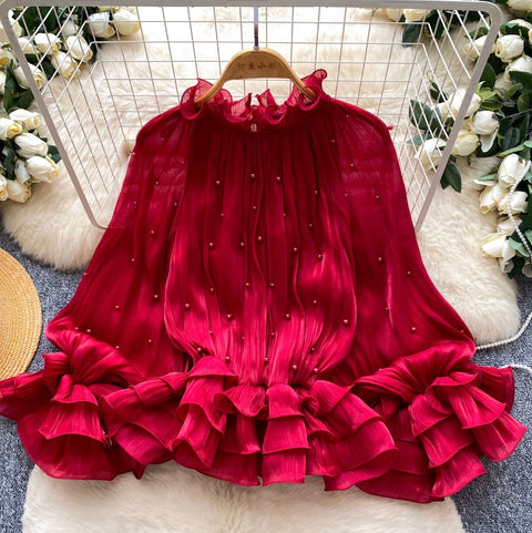 Sweetie Beaded Ruffled Chiffon Top