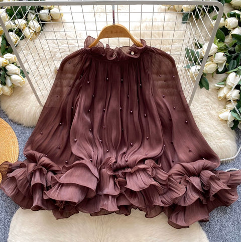 Sweetie Beaded Ruffled Chiffon Top