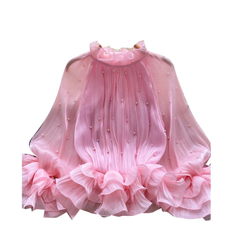 Sweetie Beaded Ruffled Chiffon Top