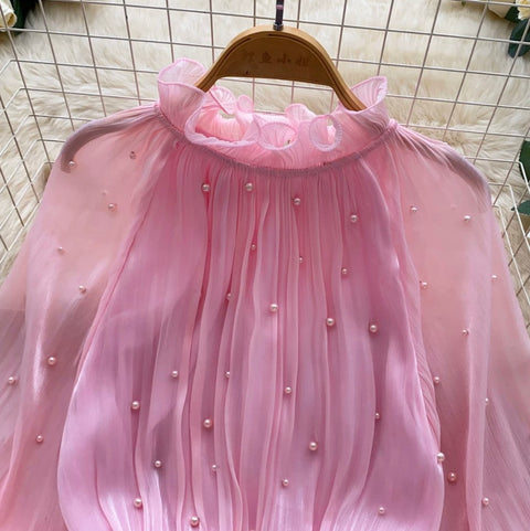 Sweetie Beaded Ruffled Chiffon Top
