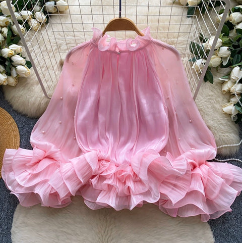 Sweetie Beaded Ruffled Chiffon Top