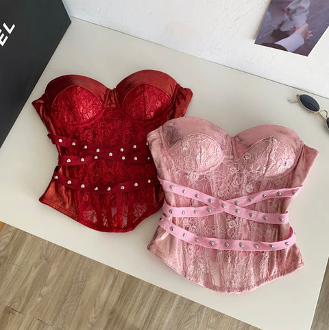 Sexy Lace Patchwork Bustier Top